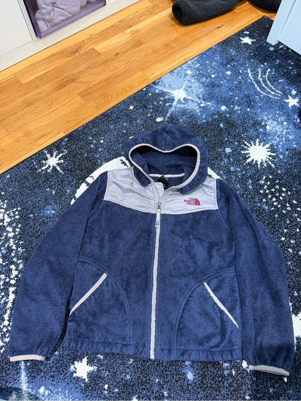 The North Face Kids Navy and Light Gray Hooded Fleece Jacket